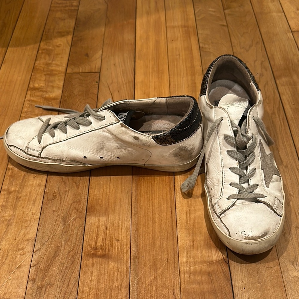 Golden Goose White and Gray Classic Sneakers